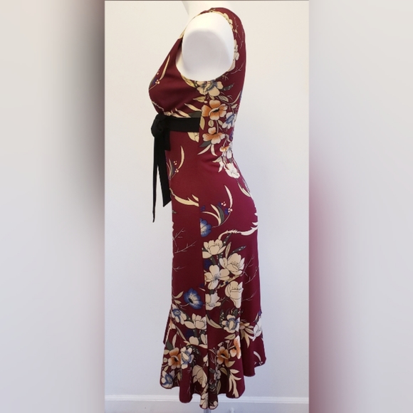 Bias-cut flutter bottom red floral dress, Charlotte Russe size M - Picture 3 of 13